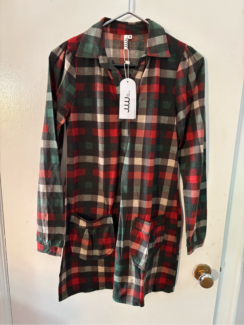 Plaid Longline Shirt Jacket in Red & Green - tunic